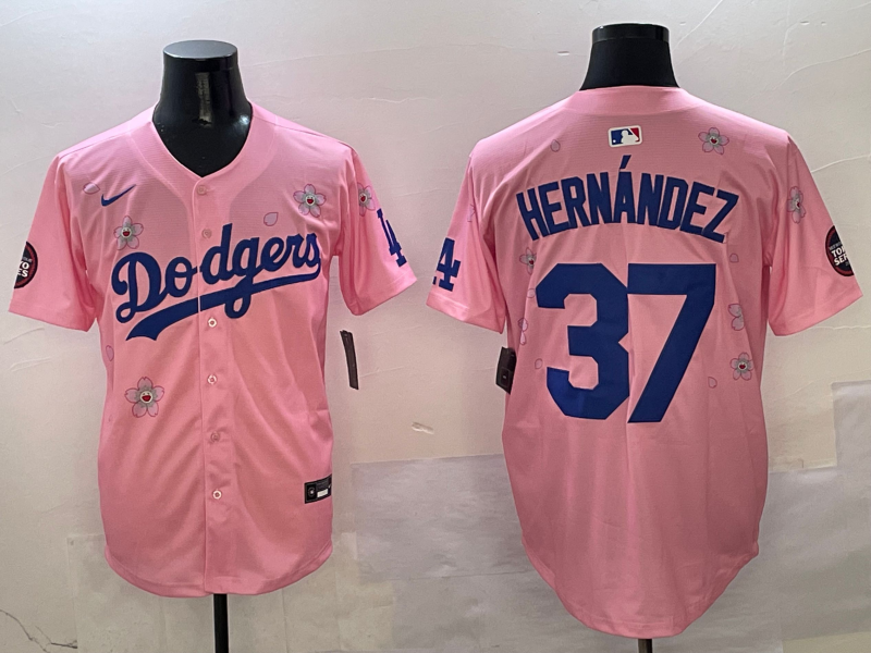 Men's Los Angeles Dodgers Teoscar Hernandez #37 Pink Player Game Jersey baseball jersey product view 1