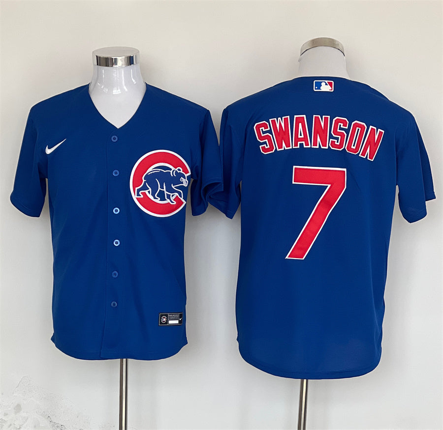 Men's Chicago Cubs Dansby Swanson #7 Royal Replica Player Jersey baseball jersey product view 1