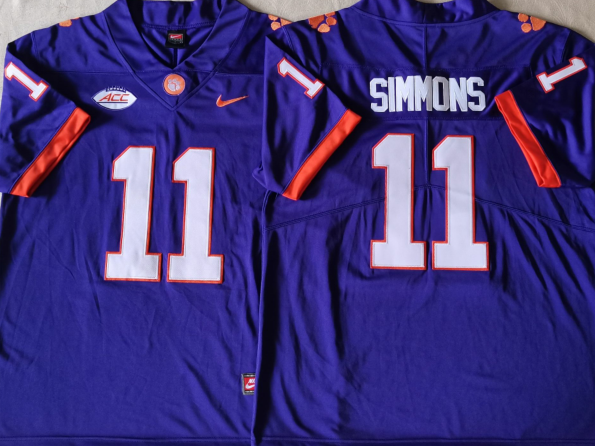 Men's Clemson Tigers Isaiah Simmons Purple Game Jersey sports jersey product view 1