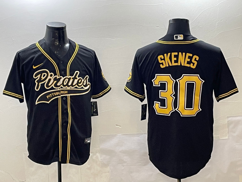 Men's Pittsburgh Pirates Paul Skenes #30 Black Replica Game Jersey1 baseball jersey product view 1