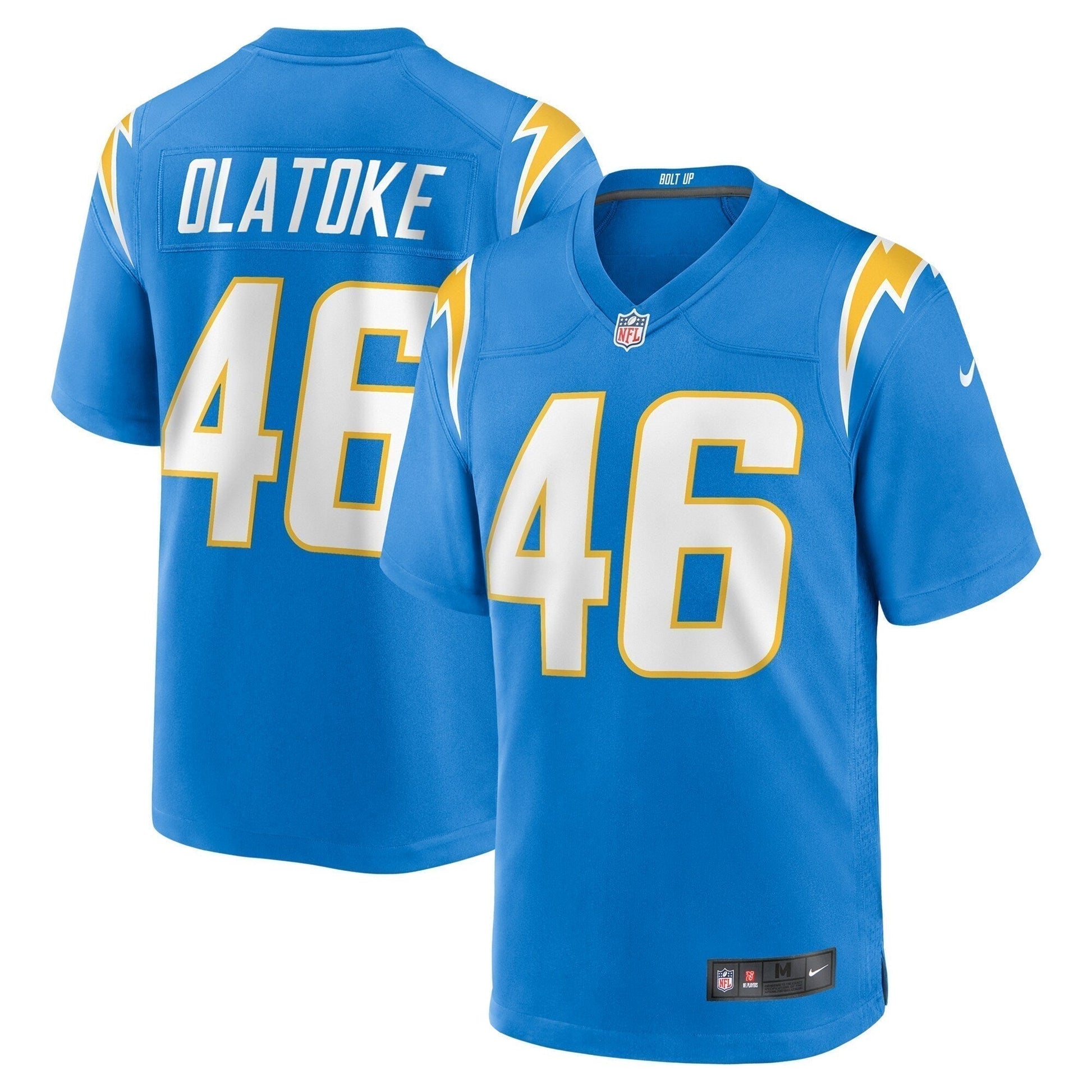 Praise Olatoke Los Angeles Chargers Team Game Jersey - Powder Blue football jersey product view 1