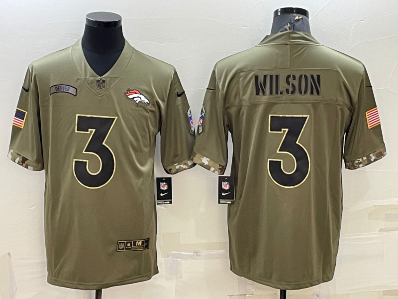 Men's Denver Broncos Russell Wilson #3 Olive 2022 Salute To Service Limited Jersey1 football jersey product view 1