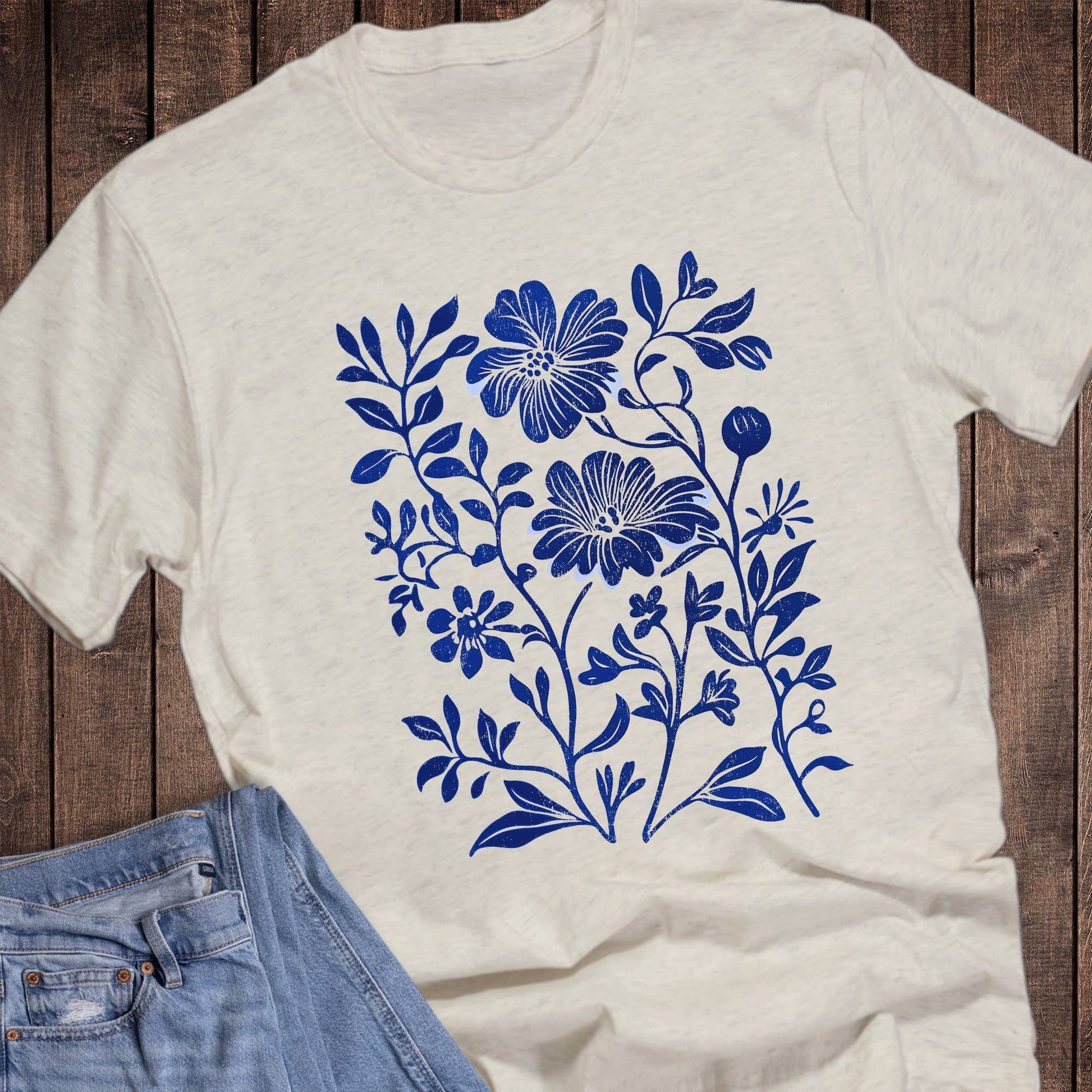 Spring Floral Blue Arrangement Graphic Tee Unisex T-shirt, Sweatshirt, Hoodie, Long Sleeve Tee - T-Shirt, Sweatshirt, Hoodie