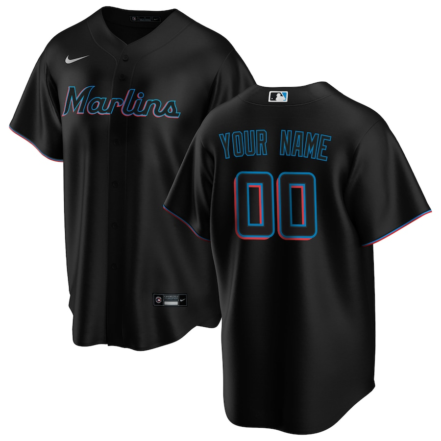 Men's Miami Marlins Black Alternate Replica Custom Jersey baseball jersey product view 1