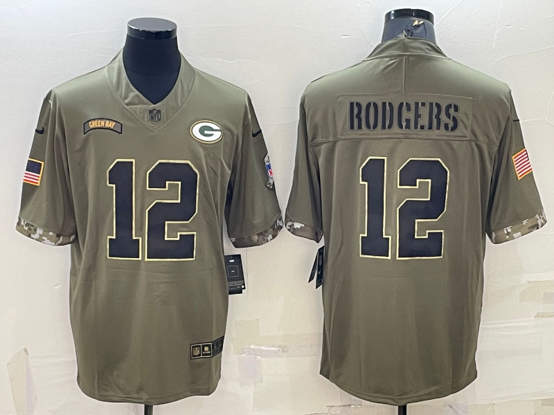 Men's Green Bay Packers Aaron Rodgers Olive 2022 Salute To Service Limited Jersey football jersey product view 1