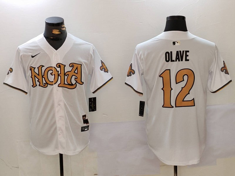 Men's New Orleans Saints Chris Olave White Game Player Jersey football jersey product view 1