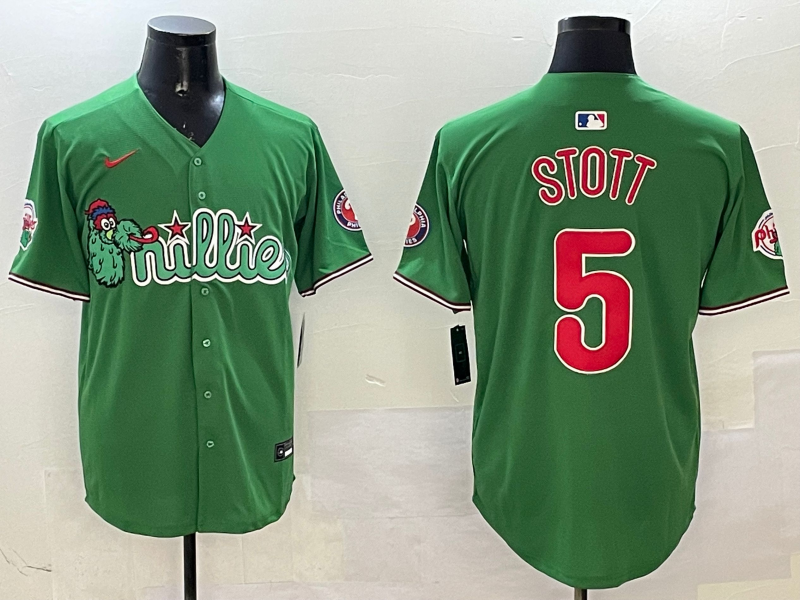 Men's Philadelphia Phillies Bryson Stott #5 Green Replica Team Jersey baseball jersey product view 1