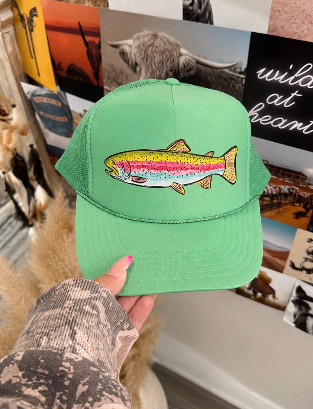 Trout - Cactus Green Foam Trucker Cap Unisex T-shirt, Sweatshirt, Hoodie, Long Sleeve Tee - T-Shirt, Sweatshirt, Hoodie
