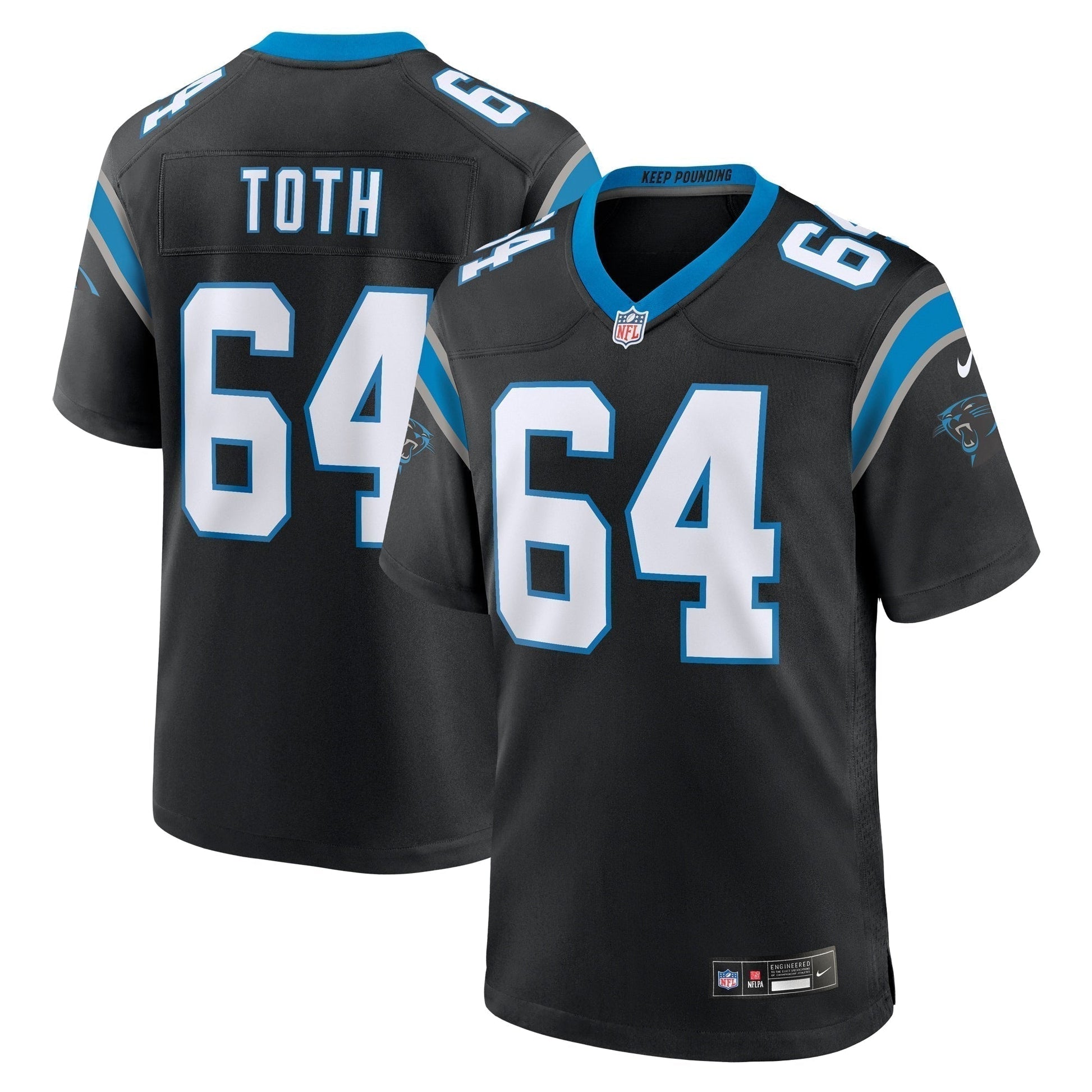 Brett Toth Carolina Panthers Game Jersey - Black football jersey product view 1