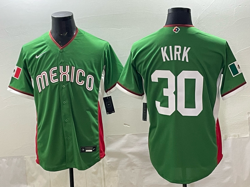 Men's Mexico Baseball Alejandro Kirk #30 Green 2026 World Baseball Classic Stadium Jersey baseball jersey product view 1