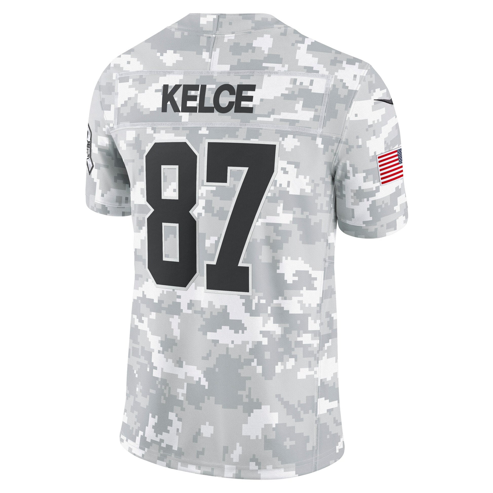 Travis Kelce Kansas City Chiefs 2024 Salute to Service Limited Jersey - Arctic Camo football jersey product view 3