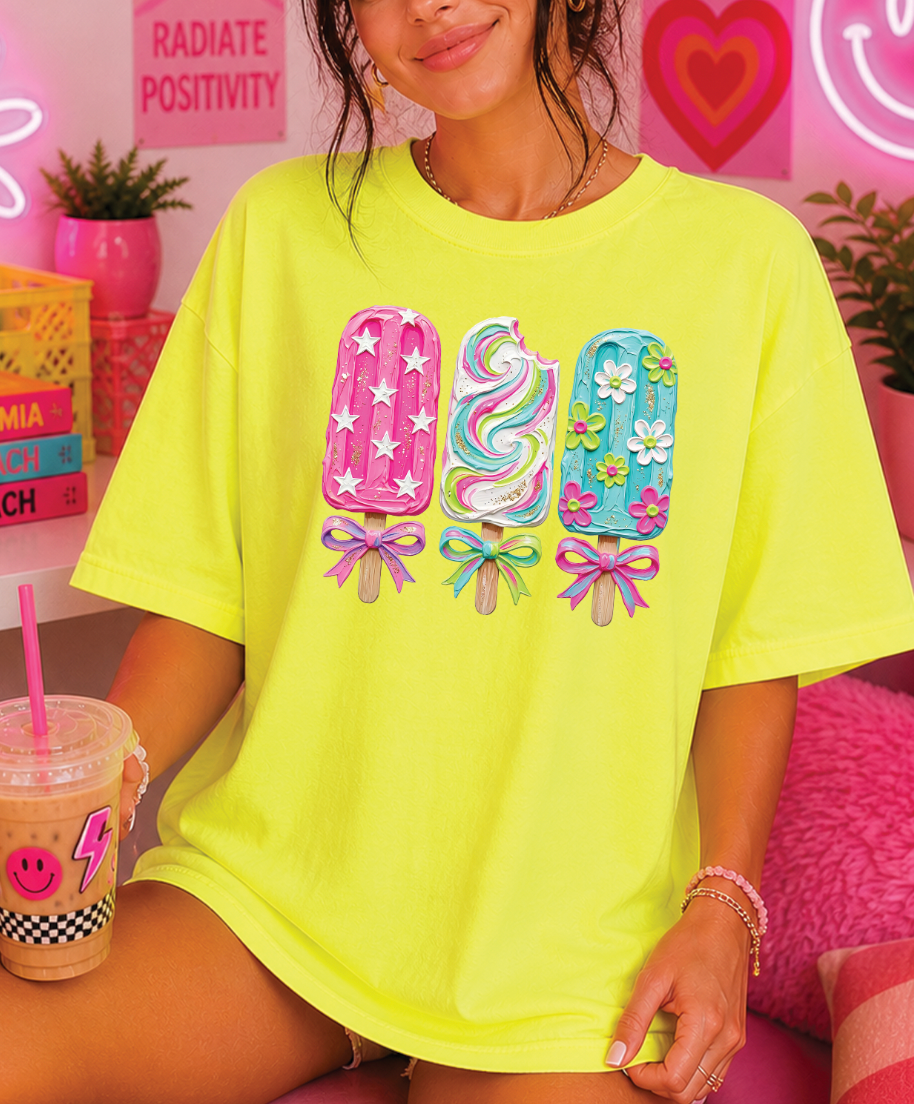 Bright Summer Popsicle - Comfort Color Neon Yellow Unisex T-shirt, Sweatshirt, Hoodie, Long Sleeve Tee - T-Shirt, Sweatshirt, Hoodie