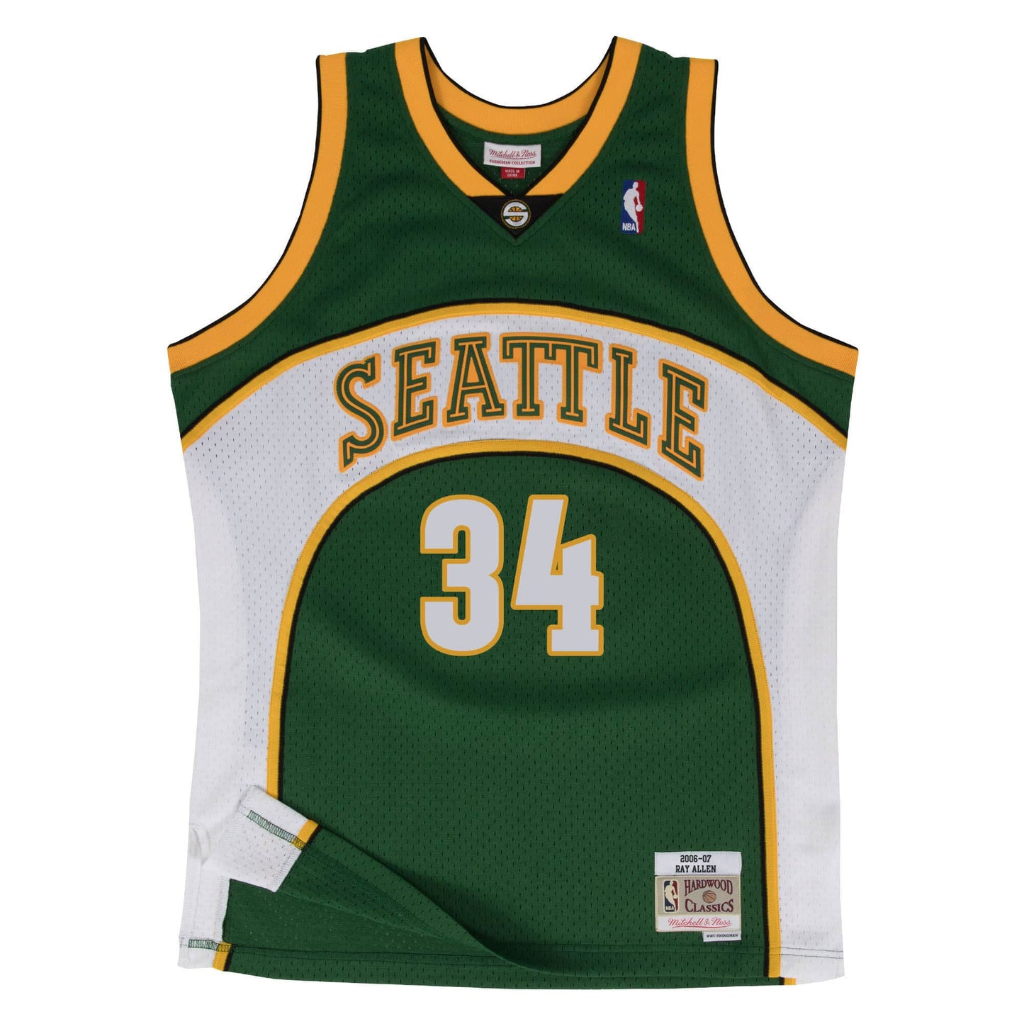 SuperSonics No. 34 dark green 06-07 season Mitchell retro jersey - Ray Allen basketball jersey product view 1