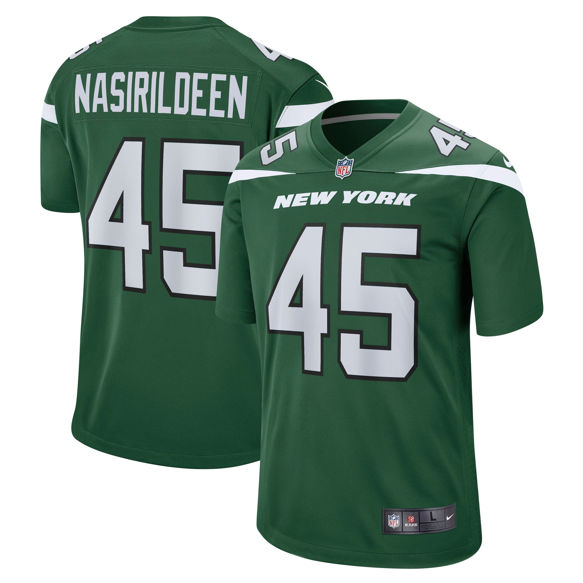 Hamsah Nasirildeen New York Jets Game Jersey - Gotham Green football jersey product view 1