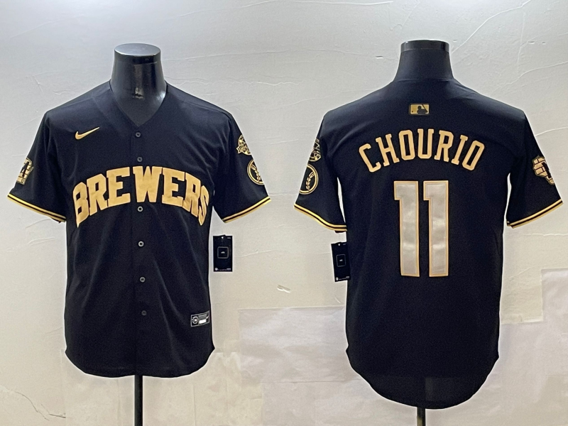 Men's Milwaukee Brewers Jackson Chourio #11 Black Replica Player Jersey1 baseball jersey product view 1