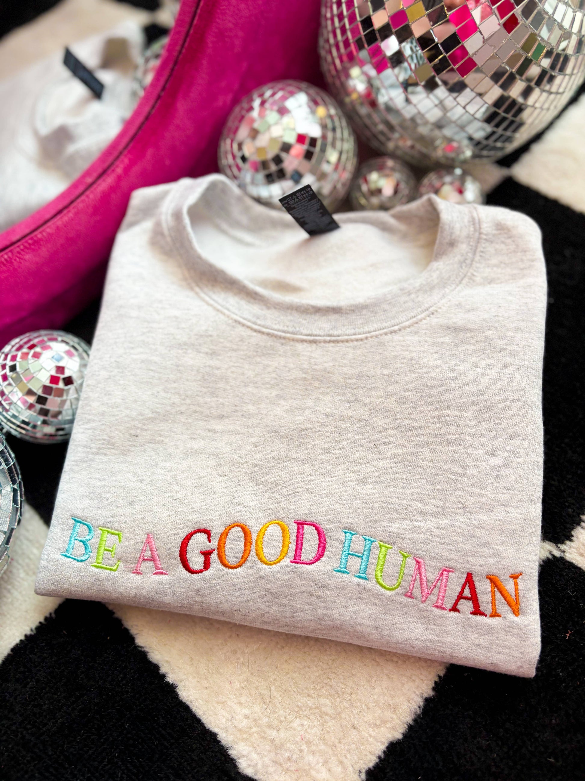 Be A Good Human Embroidered Crewneck Unisex T-shirt, Sweatshirt, Hoodie, Long Sleeve Tee - T-Shirt, Sweatshirt, Hoodie