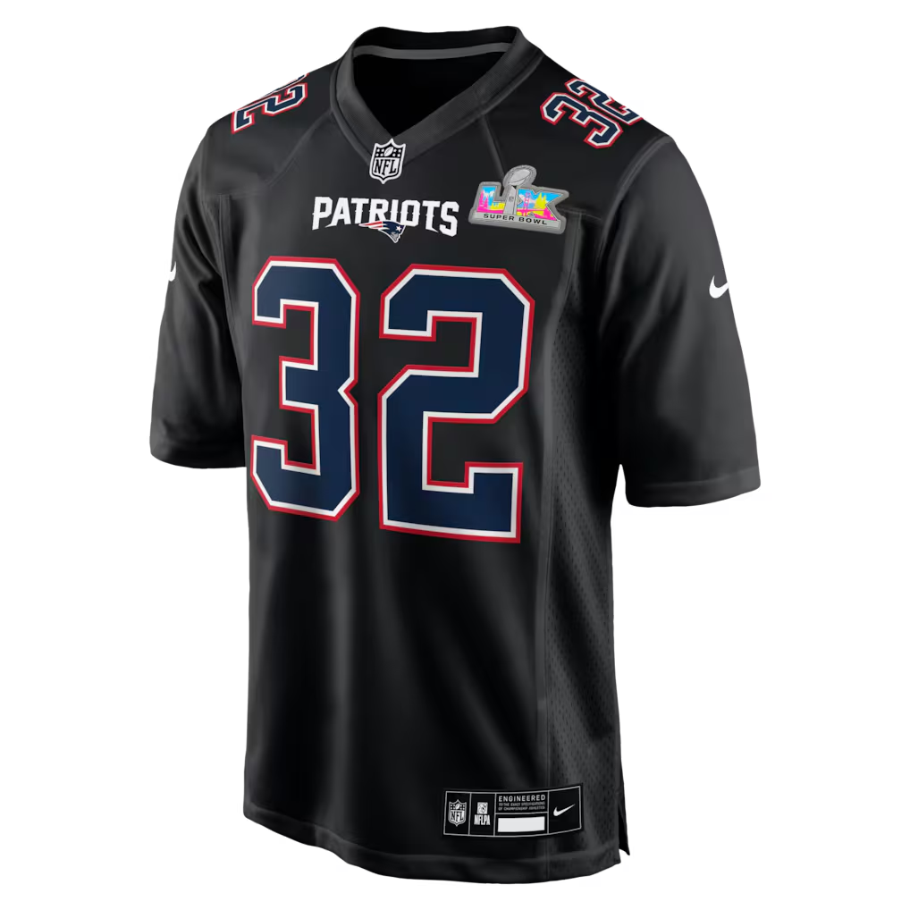 Men's New England Patriots TreVeyon Henderson Black Super Bowl LX Patch Carbon Fashion Game Jersey football jersey product view 2