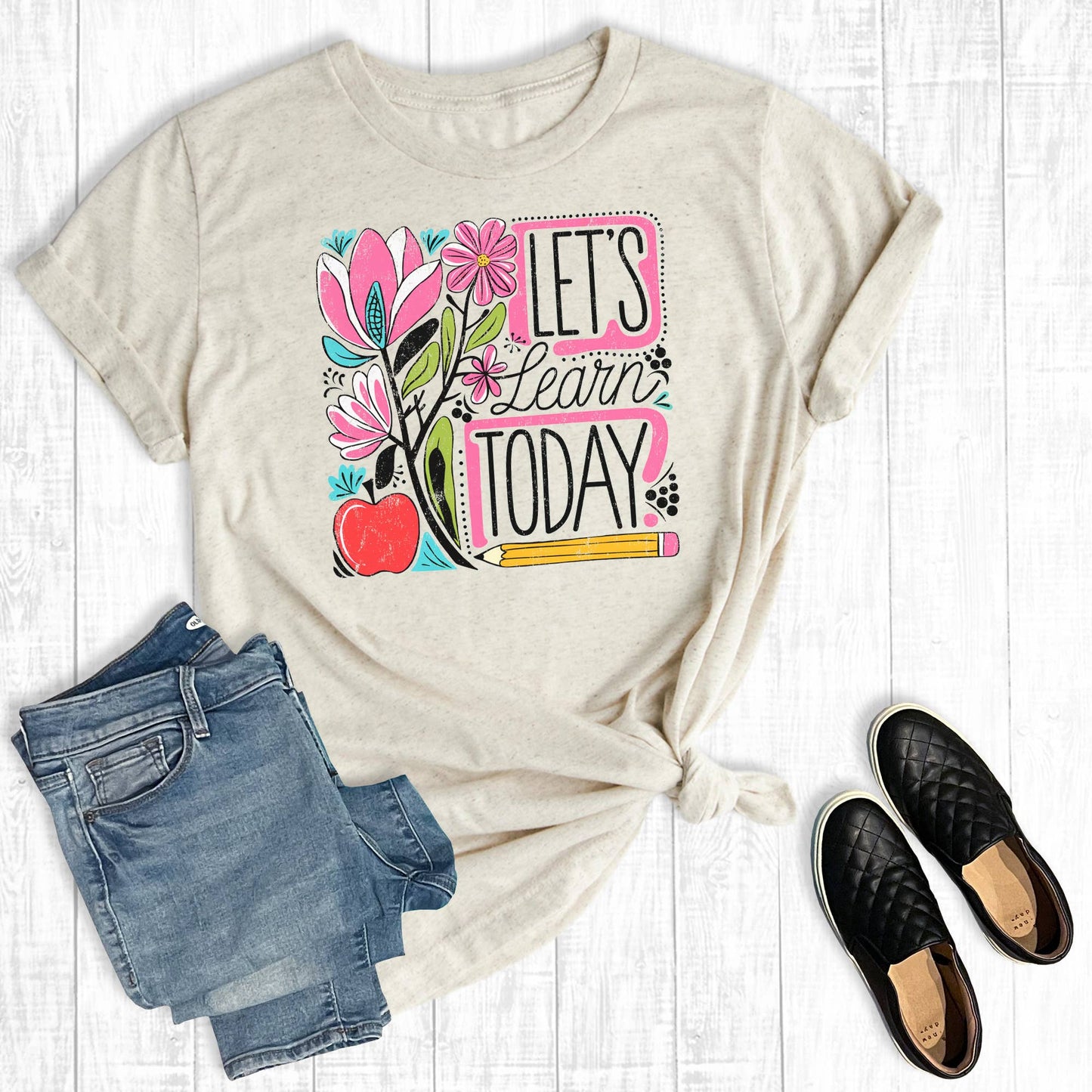 Retro Floral Teacher Lets Learn Graphic Tee Unisex T-shirt, Sweatshirt, Hoodie, Long Sleeve Tee - T-Shirt, Sweatshirt, Hoodie