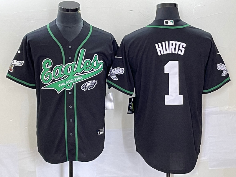 Men's Philadelphia Eagles Jalen Hurts Black Game Jersey Joint Edition football jersey product view 1