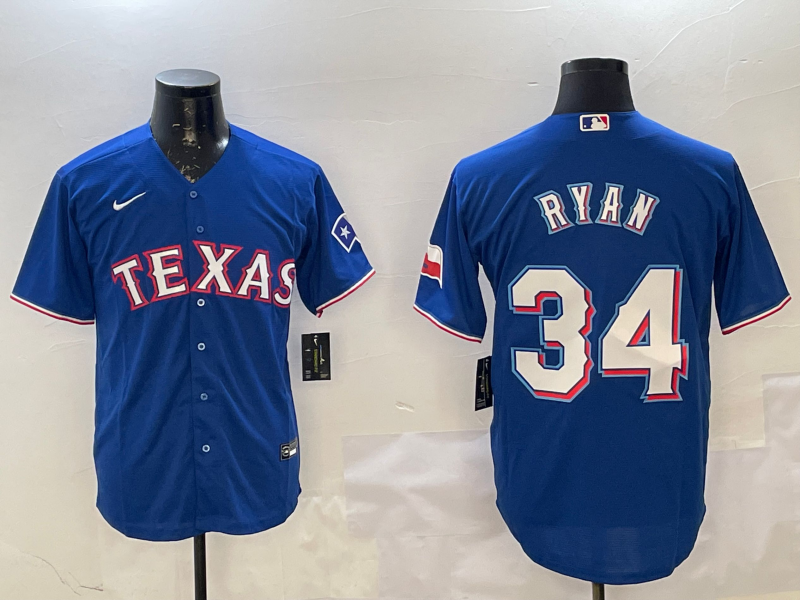 Men's Texas Rangers Nolan Ryan #34 Royal Replica Player Jersey baseball jersey product view 1