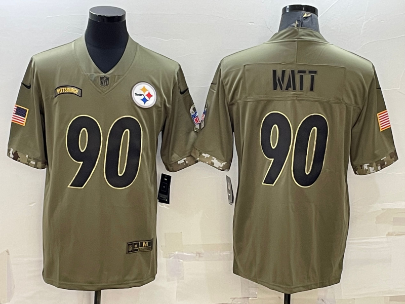Men's Pittsburgh Steelers T.J. Watt Olive 2022 Salute To Service Retired Player Limited Jersey football jersey product view 1