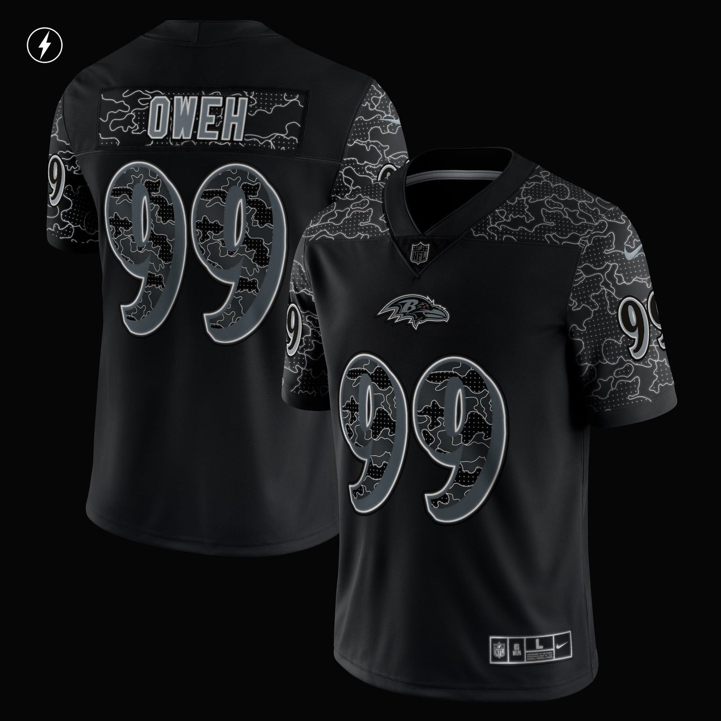 Odafe Oweh Baltimore Ravens RFLCTV Limited Jersey - Black football jersey product view 2