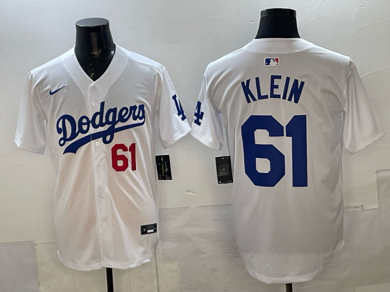 Men's Los Angeles Dodgers Rylan Klein #61 White Home Limited Player Jersey baseball jersey product view 1