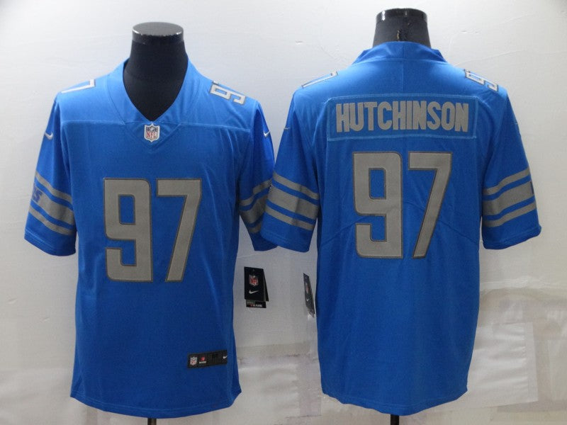 Men's Detroit Lions Aidan Hutchinson #97 Blue Game Jersey1 football jersey product view 1