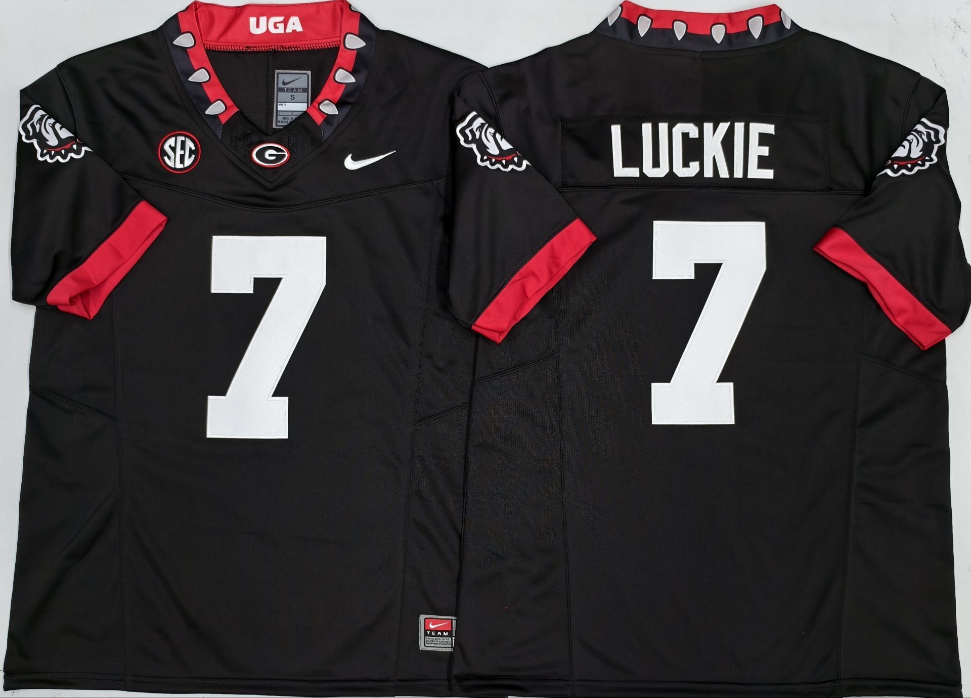 Men's Georgia Bulldogs Lawson Luckie #7 Black Player Game Jersey sports jersey product view 1
