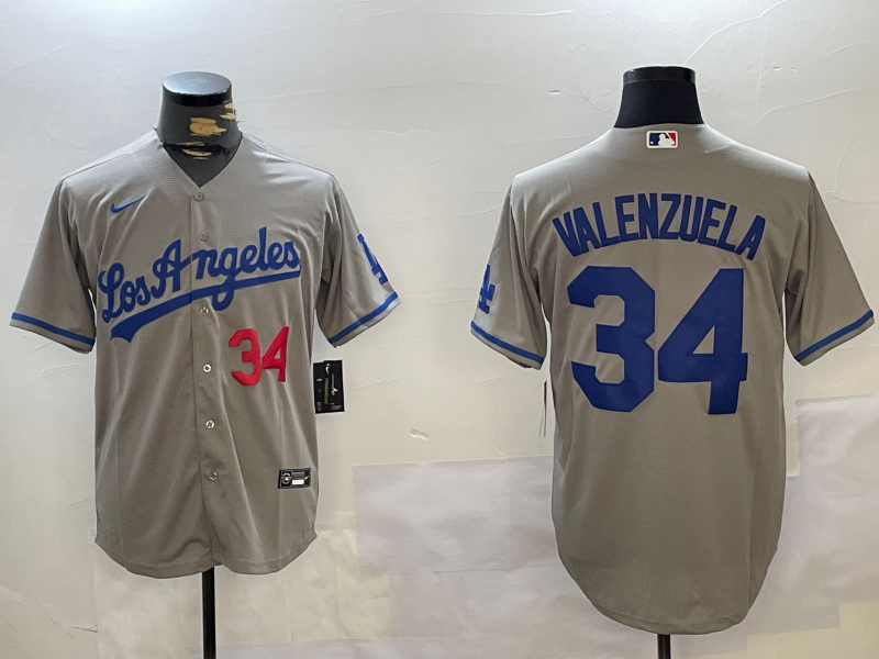 Men's Los Angeles Dodgers Fernando Valenzuela Gray Replica Player Jersey baseball jersey product view 1