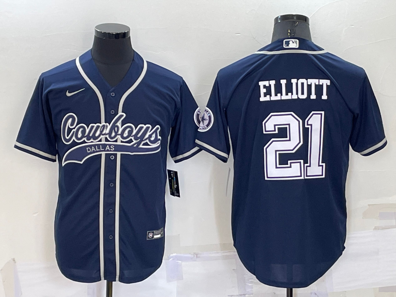 Men's Dallas Cowboys Ezekiel Elliott Navy Game Jersey Joint Edition football jersey product view 1