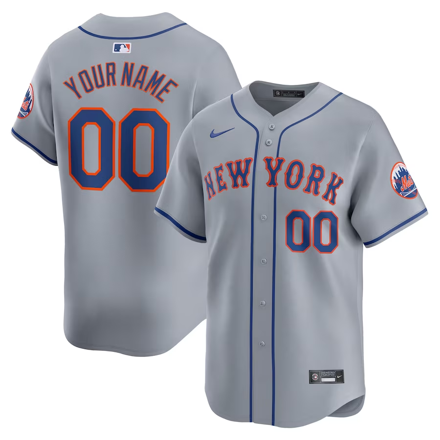 Men's New York Mets1 Gray Away Limited Custom Jersey baseball jersey product view 1