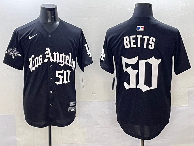 Men's Los Angeles Dodgers Mookie Betts #50 Black Player Game Jersey baseball jersey product view 1