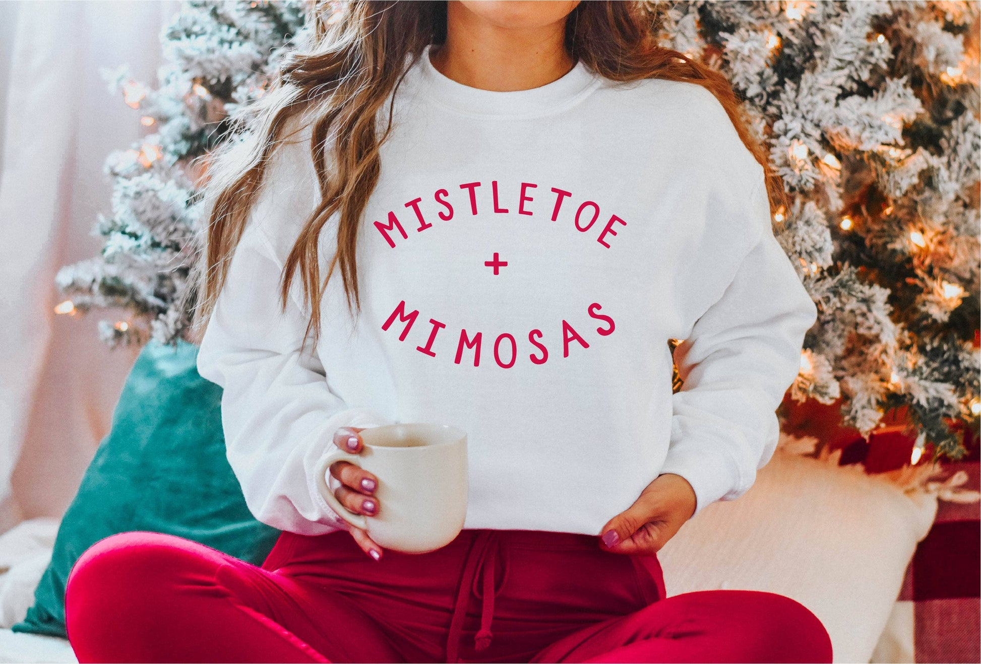 Mistletoe and Mimosas, Christmas Sweatshirt, Holiday Shirt Unisex T-shirt, Sweatshirt, Hoodie, Long Sleeve Tee - T-Shirt, Sweatshirt, Hoodie
