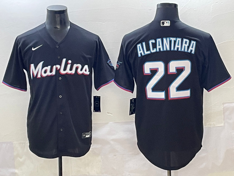 Men's Miami Marlins Sandy Alcantara #22 Black Alternate Limited Player Jersey baseball jersey product view 1