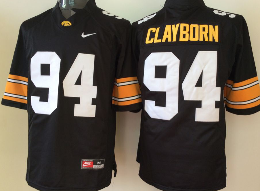 Men's Iowa Hawkeyes Adrian Clayborn #94 Black Team Game Jersey sports jersey product view 1
