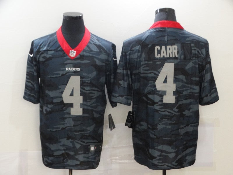 Men's Las Vegas Raiders Derek Carr #4 Gray Camouflage Game Jersey1 football jersey product view 1