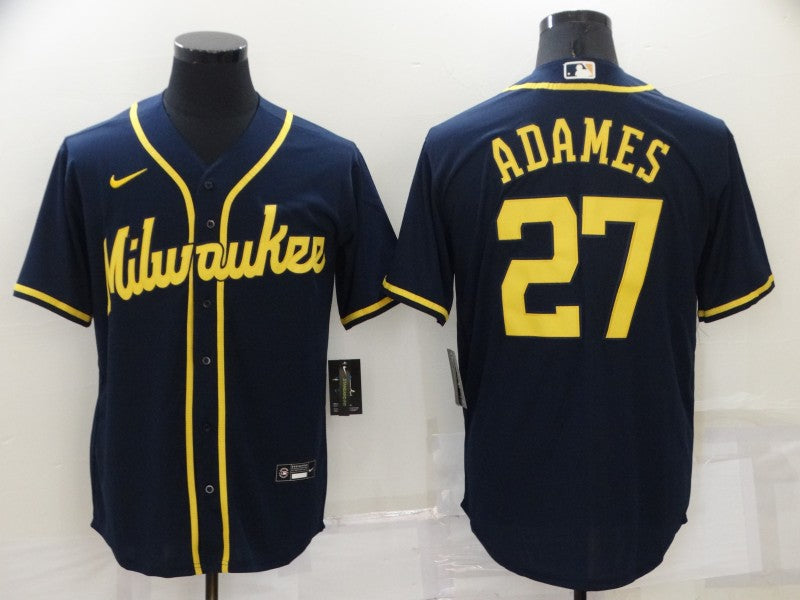Men's Milwaukee Brewers Willy Adames Navy Player Jersey baseball jersey product view 1