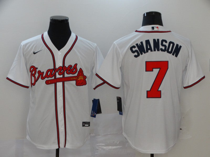 Men's Atlanta Braves Dansby Swanson White Replica Player Jersey baseball jersey product view 1
