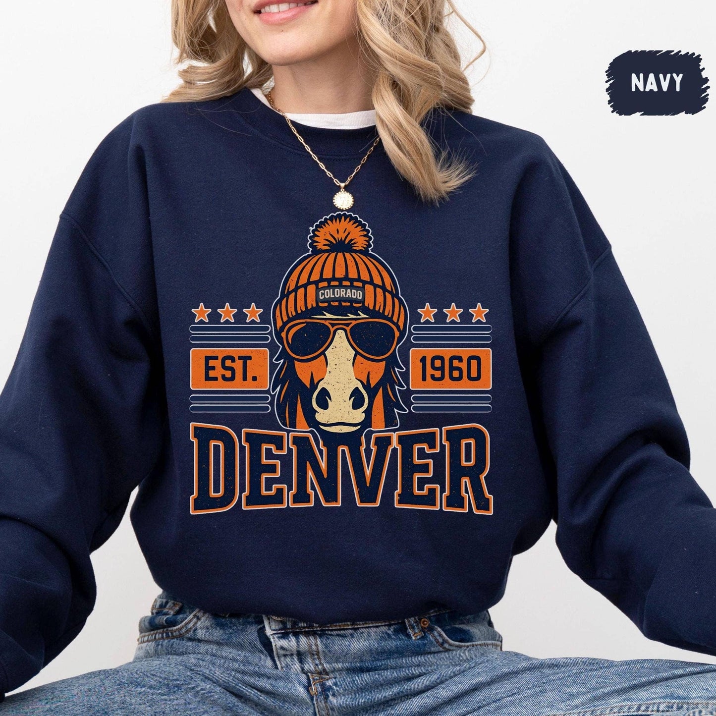 Denver Football Vintage Crewneck Sweatshirt Unisex T-shirt, Sweatshirt, Hoodie, Long Sleeve Tee - T-Shirt, Sweatshirt, Hoodie