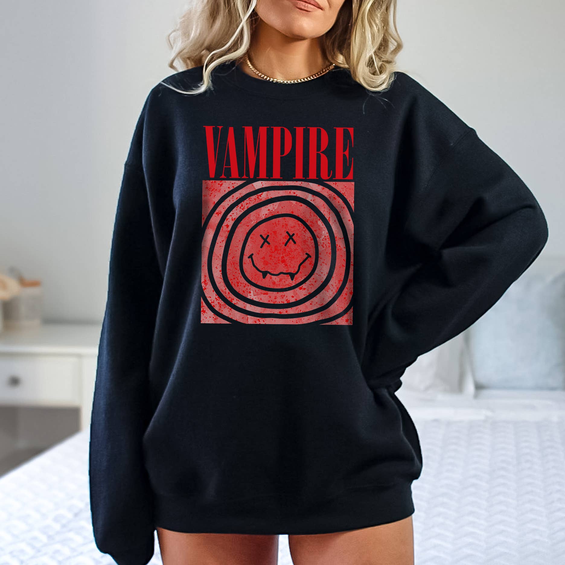 Vampire Crewneck Sweatshirt | Halloween | Unisex Sizes S-2XL Unisex T-shirt, Sweatshirt, Hoodie, Long Sleeve Tee - T-Shirt, Sweatshirt, Hoodie