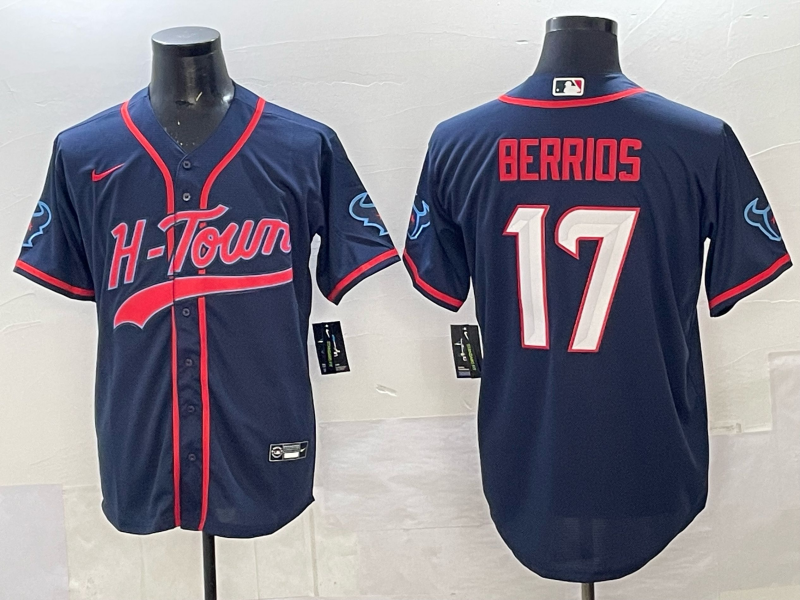 Men's Houston Texans Braxton Berrios Navy Team Game Jersey football jersey product view 1
