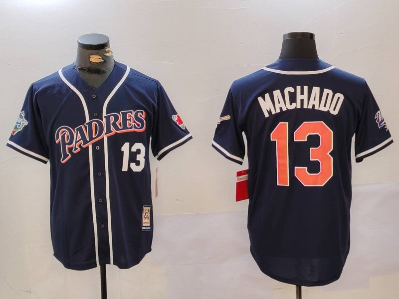 Men's San Diego Padres Manny Machado #13 Navy Replica Player Jersey baseball jersey product view 1
