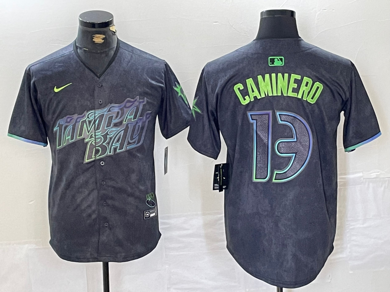 Men's Tampa Bay Rays Junior Caminero Charcoal 2024 City Connect Limited Player Jersey baseball jersey product view 1
