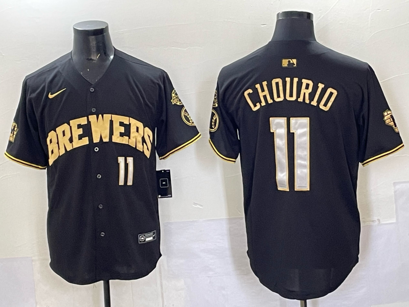 Men's Milwaukee Brewers Jackson Chourio Black Replica Player Jersey baseball jersey product view 1