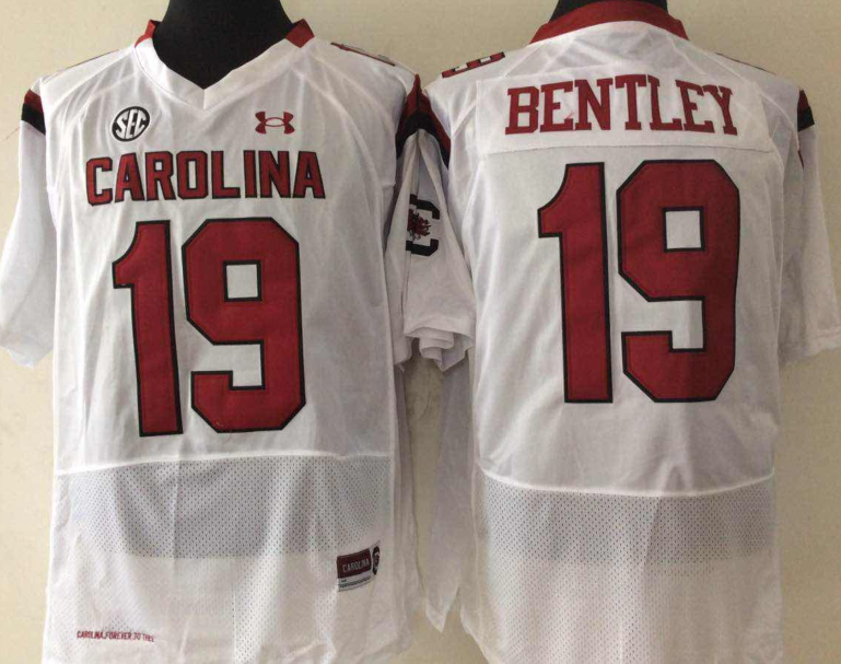 Men's South Carolina Gamecock Jake Bentley White Player Game Jersey sports jersey product view 1