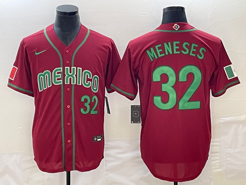Men's 2023 World Baseball Classic Joey Meneses Mexico Red Jersey baseball jersey product view 1
