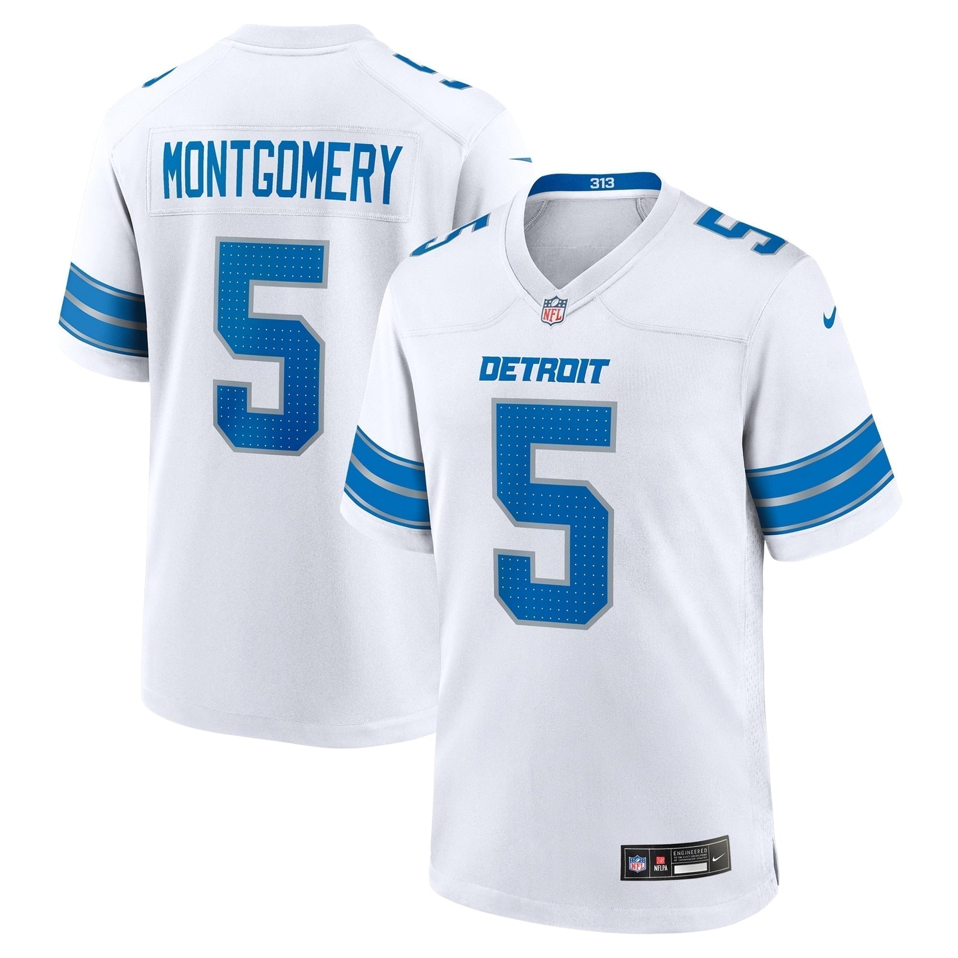 David Montgomery Detroit Lions Game Jersey - White football jersey product view 1