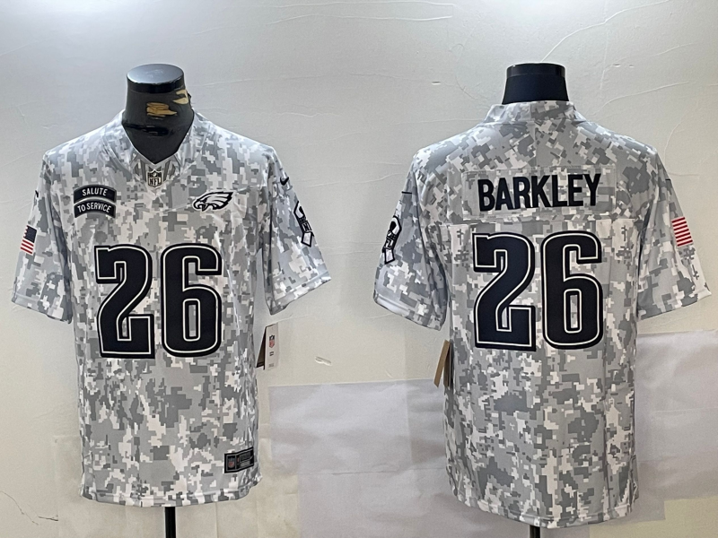 Men's Philadelphia Eagles Saquon Barkley Arctic Camo 2024 Salute to Service Limited Jersey football jersey product view 1