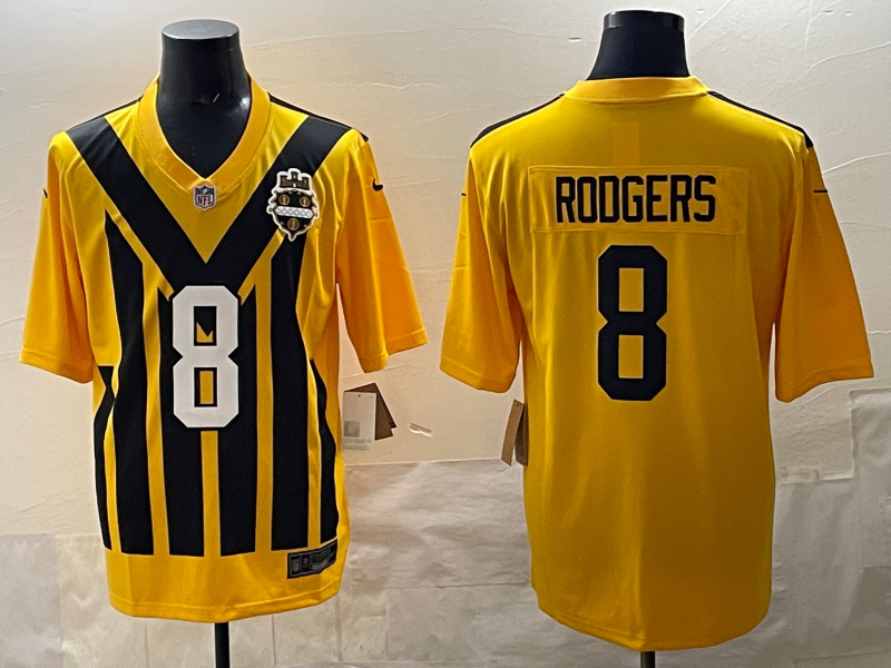 Men's Pittsburgh Steelers Aaron Rodgers #8 Gold Alternate 1933 Throwback Game Jersey football jersey product view 1